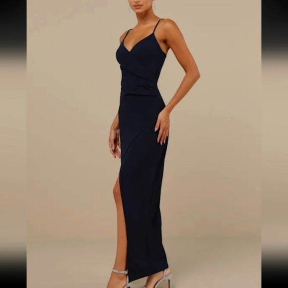 Lulus Sweetest Admirer Navy Blue Ruched Surplice Maxi Dress Size XS NWT - Picture 2 of 11